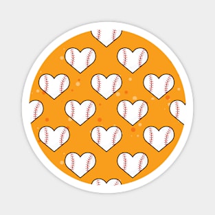 Baseball Ball Texture In Heart Shape - Seamless Pattern on Orange Background Magnet